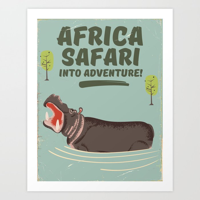 Africa Safari Hippo vintage print Art Print