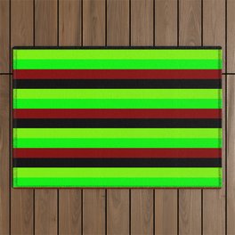 [ Thumbnail: Green, Lime, Maroon & Black Stripes Pattern Outdoor Rug ]
