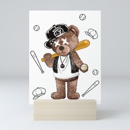 hip hop baseball bear Mini Art Print
