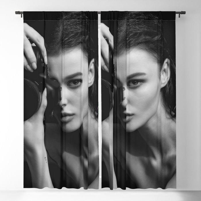 The girl in the camera black and white fashion glamour beautiful portrait photograph Blackout Curtain