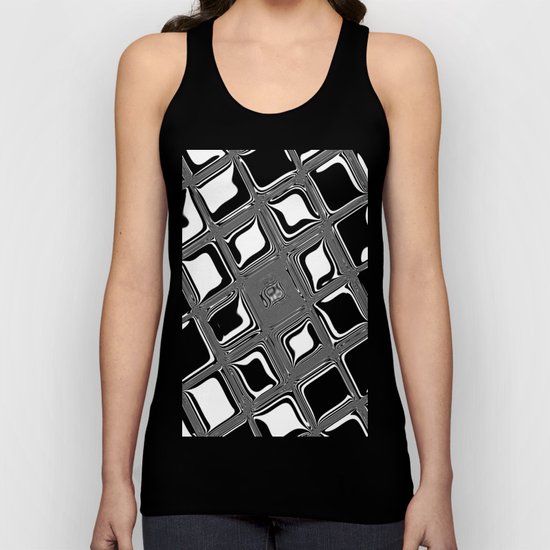 Black and white abstract design with fancy squared patterns on grey Unisex Tank Top