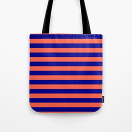 [ Thumbnail: Red and Dark Blue Colored Lines/Stripes Pattern Tote Bag ]