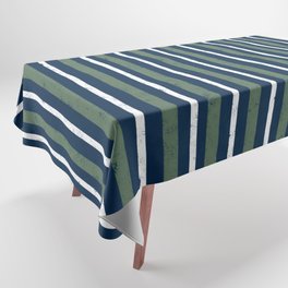 Navy Blue and Sage Green Grunge Stripes Tablecloth