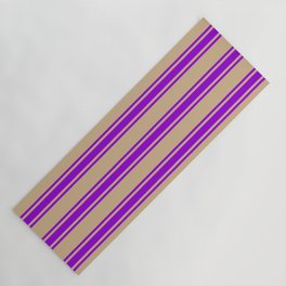 [ Thumbnail: Tan and Dark Violet Colored Lined/Striped Pattern Yoga Mat ]
