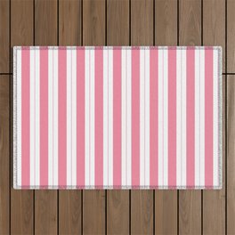 White and Shell Pink Cabana Beach Bubble Stripes Outdoor Rug