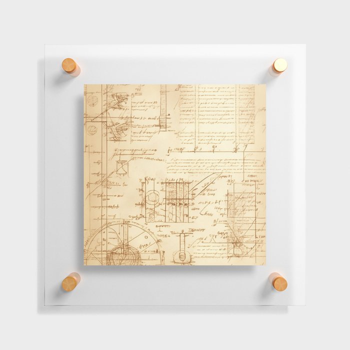 Ancient decorative mathematical and geometrical calculations a technical drawing in Leonardo da Vinci style Floating Acrylic Print