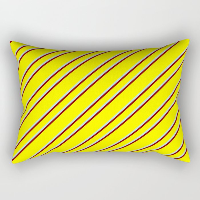Yellow, Powder Blue, and Maroon Colored Stripes Pattern Rectangular Pillow