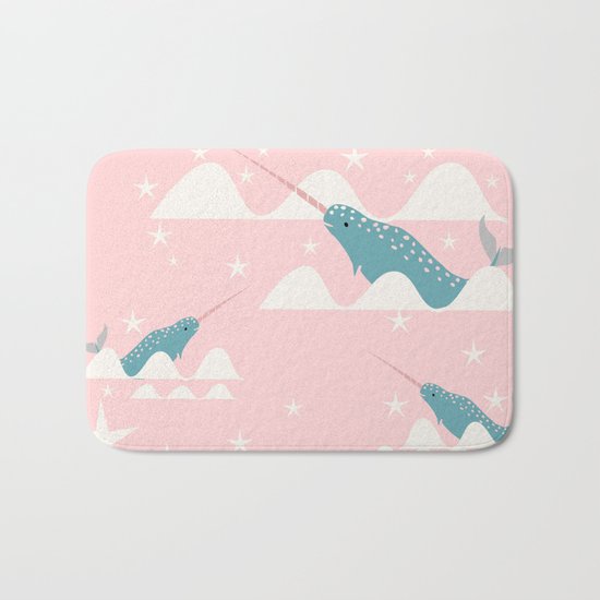 narwhal in ocean pink Bath Mat