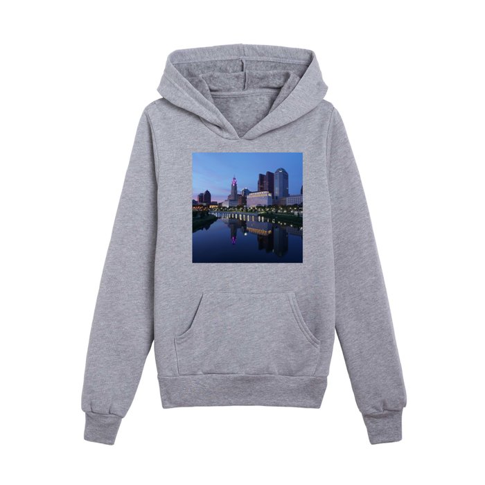 Downtown lights of the Columbus Ohio skyline Kids Pullover Hoodie