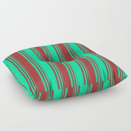 [ Thumbnail: Green & Brown Colored Striped/Lined Pattern Floor Pillow ]