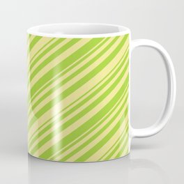 [ Thumbnail: Green & Tan Colored Striped/Lined Pattern Coffee Mug ]