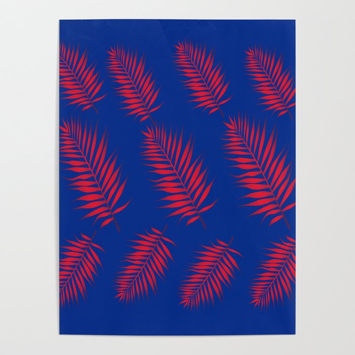 Red Palm Leaves with Blue Background  Poster