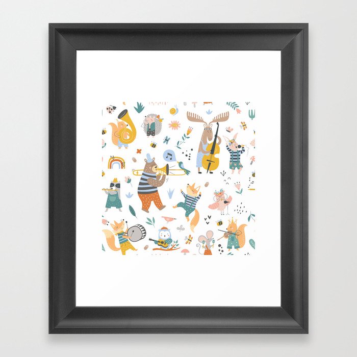 Colorful cartoon style musical Animals 2  Framed Art Print