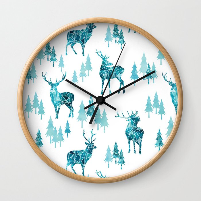 Ice Forest Deer Wall Clock