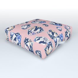 Patchwork leaves on pink Outdoor Floor Cushion