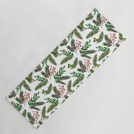 Christmas tree branches and berries pattern Yoga Mat
