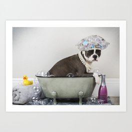 To Make a Bath more Fun, add bubbles and Champagne Art Print