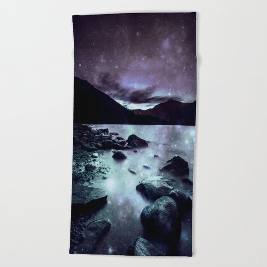 Magical Mountain Lake Aqua Lavender Beach Towel