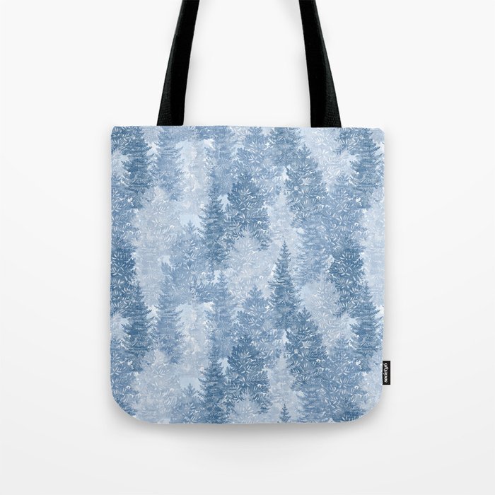 Conifer Forest Pattern - Winter Blue Tote Bag