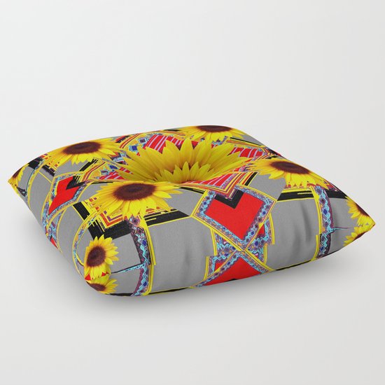 WESTERN STYLE RED-GREY SUNFLOWER MODERN ART Floor Pillow by SharlesArt Society6