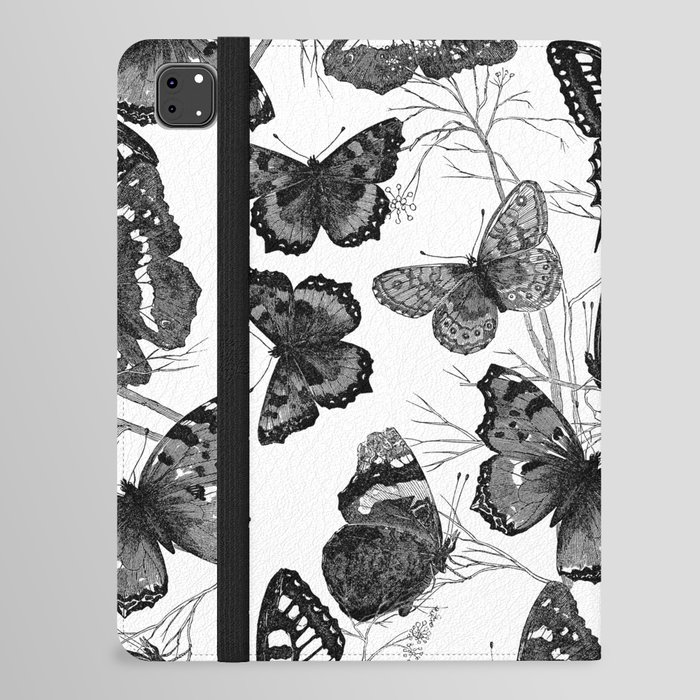 Shabby vintage black white floral butterflies iPad Folio Case