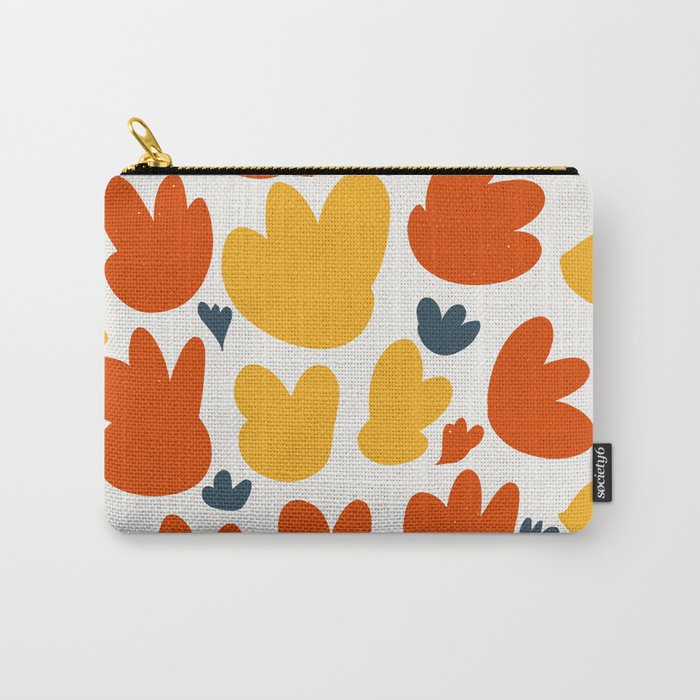 Heart Flowers Yellow Orange Blue Abstract Art Pattern Carry-All Pouch