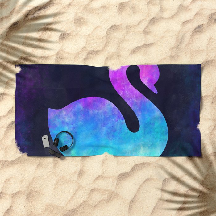Swan In Space Animal Graphic Art Watercolor Canvas Painting Modern Minimal Cute Beach Towel By Misomiso Society6