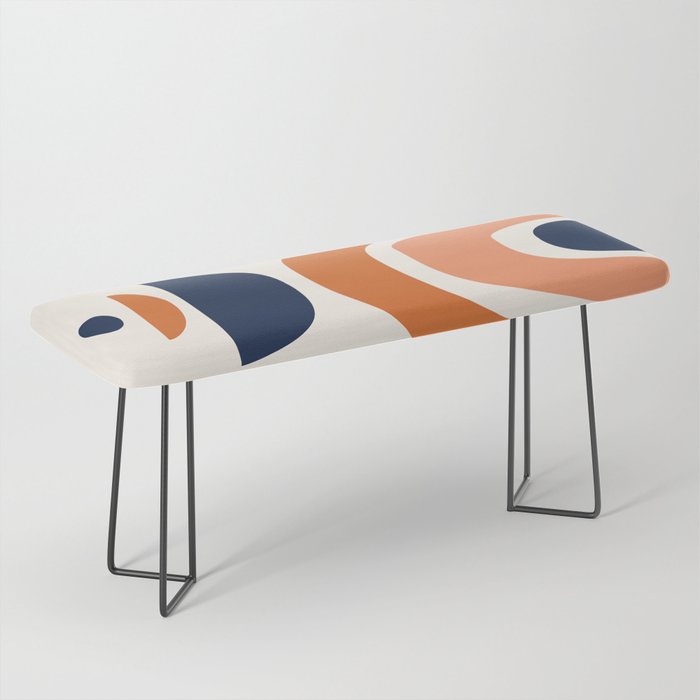 Abstract Shapes 10 in Orange and Navy Blue Bench