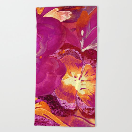 vintage big flower in purple Beach Towel