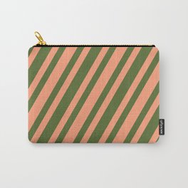 [ Thumbnail: Dark Olive Green & Light Salmon Colored Lines Pattern Carry-All Pouch ]