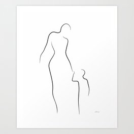 Minimalist line drawing sketch - mother with child.  Art Print