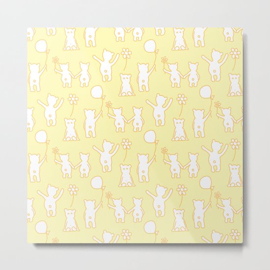 Happy Teddies / Pastel Yellow Metal Print