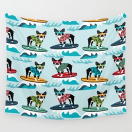 Boston Terrier surfing pattern cute pet gifts dog lovers boston terriers Wall Tapestry
