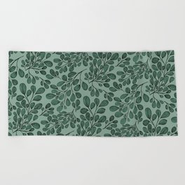Green Round Leaf Drawing Beach Towel