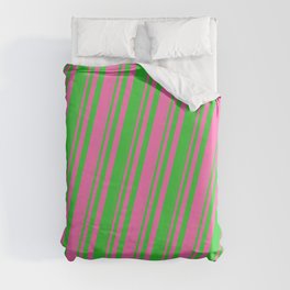 [ Thumbnail: Hot Pink & Lime Green Colored Striped/Lined Pattern Duvet Cover ]