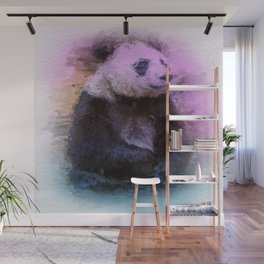 Watercolor Rainbow Panda Bear Wall Mural