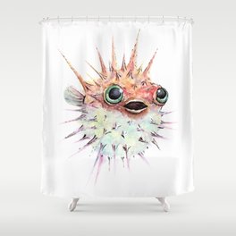 Watercolor Puffer Fish Shower Curtain