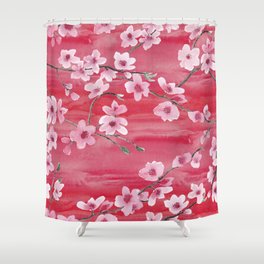 Seamless pattern with Beautiful Cherry blossom flowers, Sakura branch flowers Watercolor painting Shower Curtain