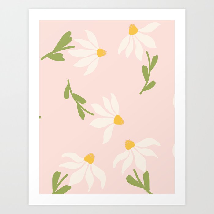 Blush Retro Abstract Daisy Flowers Botanical Garden Art Print
