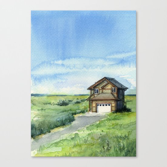 Beach House Landscape Watercolor | Long Beach, WA Canvas Print
