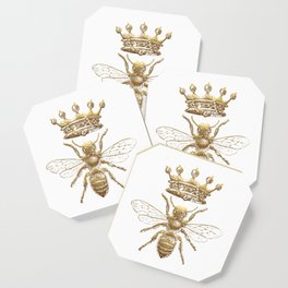 Queen Bee | Vintage Bee with Crown | Gold and White | Coaster