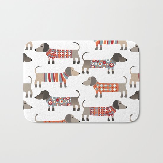 Sausage Dogs in Sweaters Bath Mat