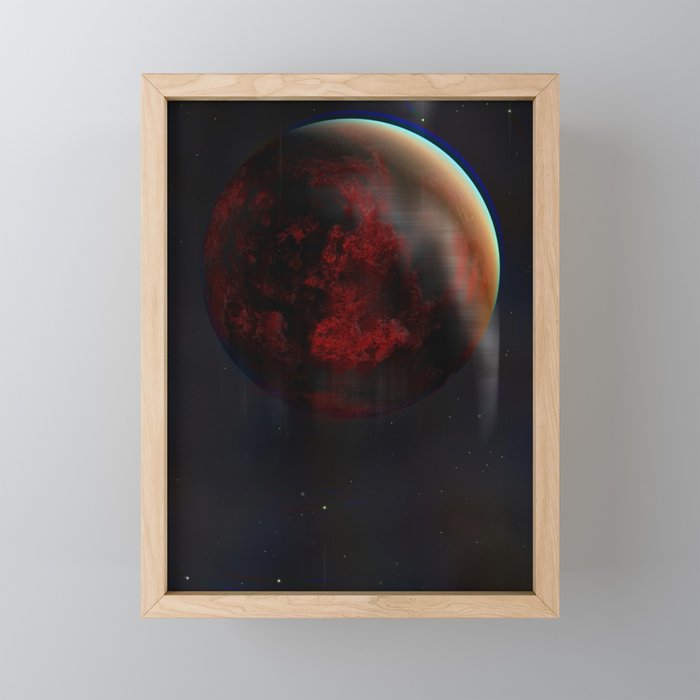 Red Glitch Planet Framed Mini Art Print