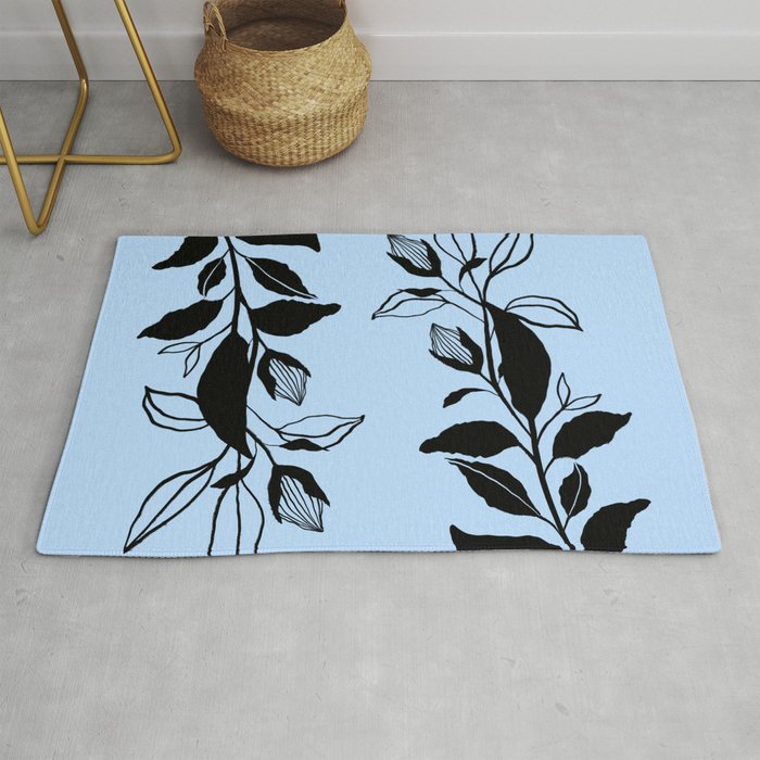Blue and Black Foliage Abstract Modern Art Rug