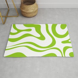 Retro Modern Liquid Swirl Abstract Pattern Bright Lime Green and White Area & Throw Rug