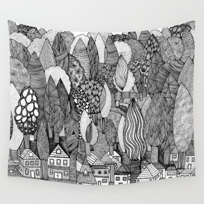 Mysterious Village Wall Tapestry