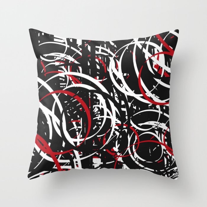 Black Red And White Bold Circle Design Abstract Throw Pillow By