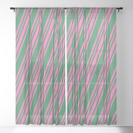 [ Thumbnail: Sea Green and Hot Pink Colored Lines/Stripes Pattern Sheer Curtain ]