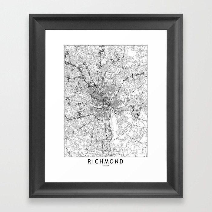 Richmond White Map Framed Art Print