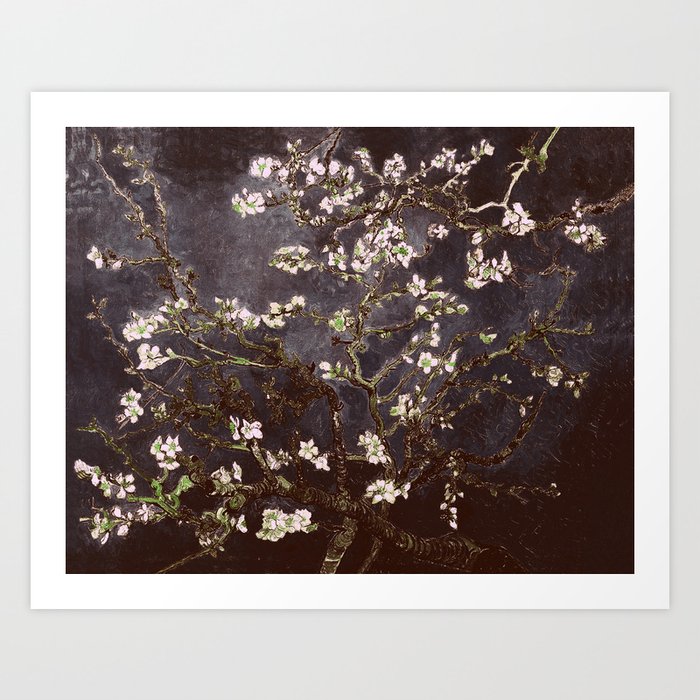 Vincent Van Gogh Almond Blossoms dark gray slate Art Print